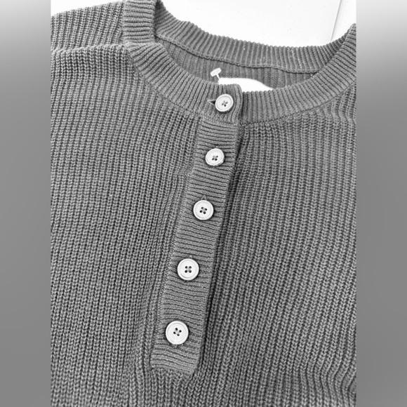 Aerie Henley Oversized Knit Cotton Sweater Black - Picture 8 of 12